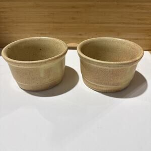 Set of 2 Stoneware Crock Bowls 5” x 3” – Speckled Tan – Farmhouse Style